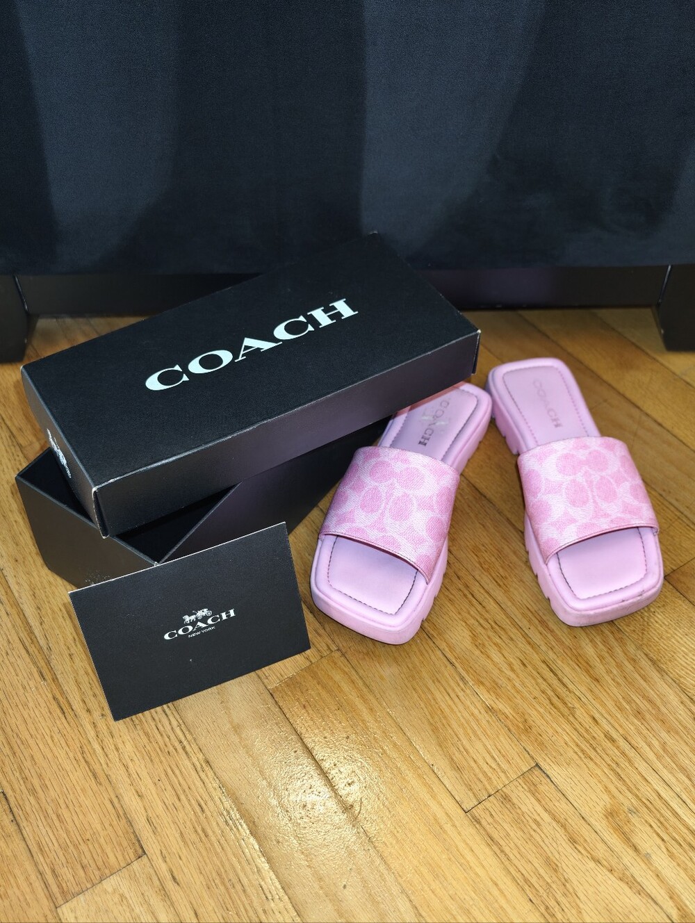 COACH Pink Signature Jacquard Slide